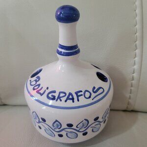 Vintage Talavera Ceramic Pen Holder Hand-Painted Blue & White Artisan Crafted